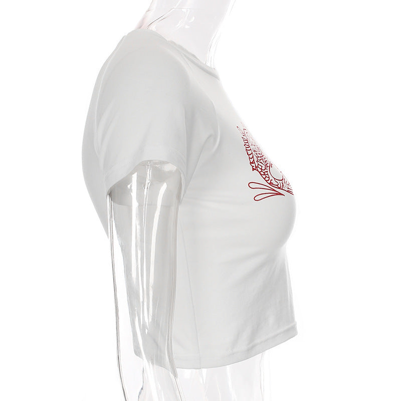 Velvet Chinese Character Fish Crop Top