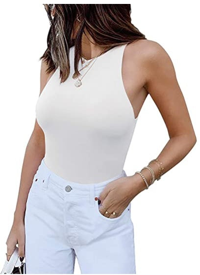 ReoRia Womens Sleeveless Racer Back Halter Neck Bodysuit Tank Tops