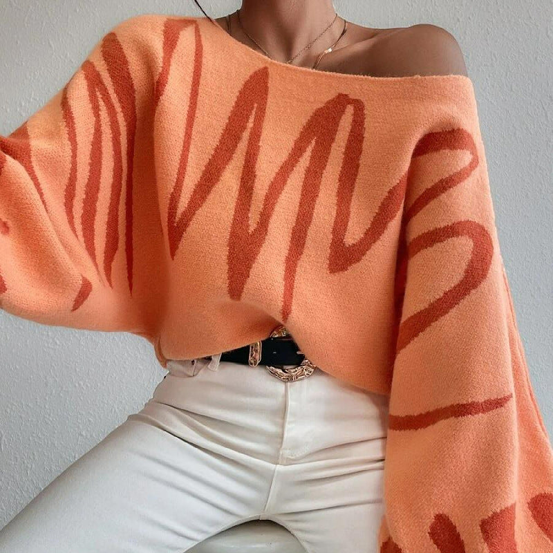 Pullover Sweater Fashion Line Printed Loose Tops Women's Clothing