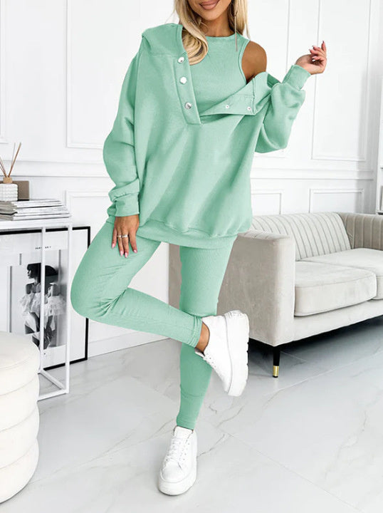 3pcs Women's Sports Suit Loose Hooded
