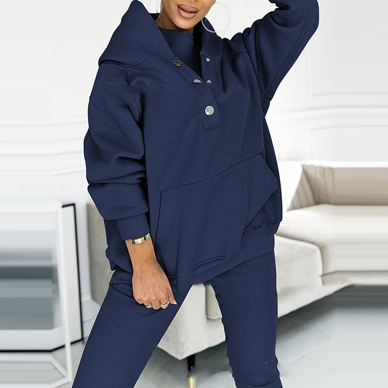 3pcs Women's Sports Suit Loose Hooded