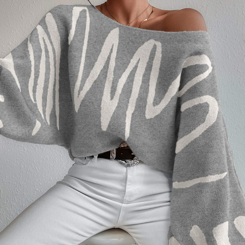 Pullover Sweater Fashion Line Printed Loose Tops Women's Clothing