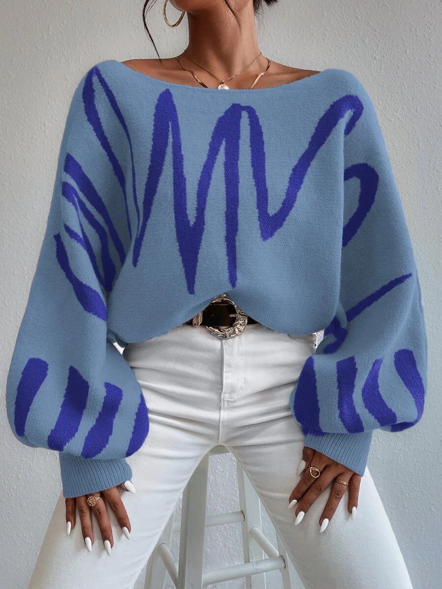 Pullover Sweater Fashion Line Printed Loose Tops Women's Clothing