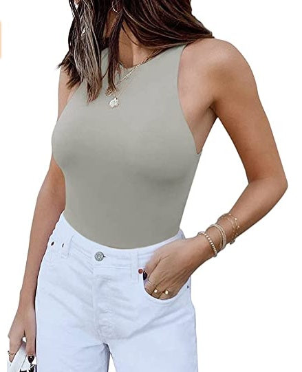 ReoRia Womens Sleeveless Racer Back Halter Neck Bodysuit Tank Tops
