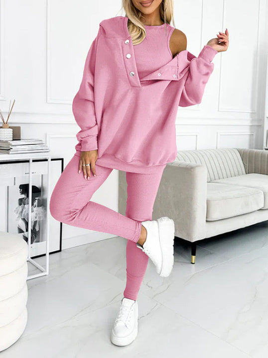 3pcs Women's Sports Suit Loose Hooded