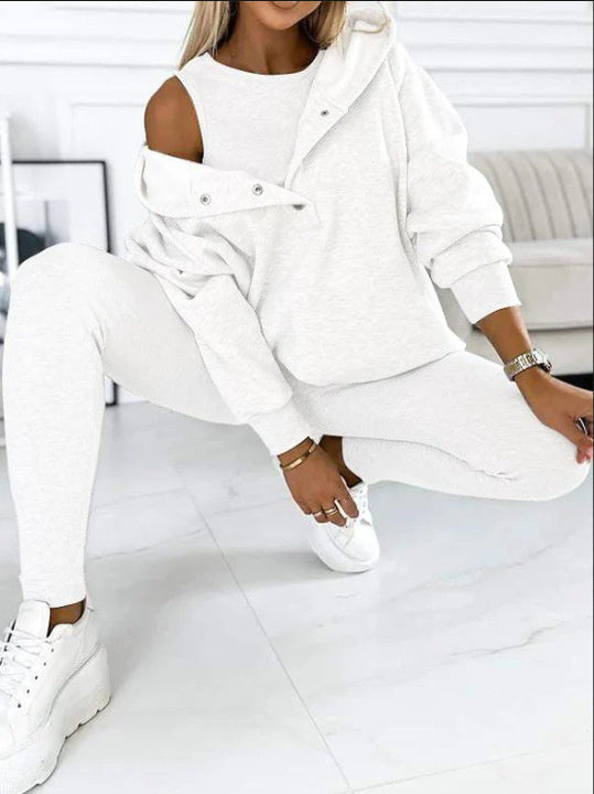 3pcs Women's Sports Suit Loose Hooded