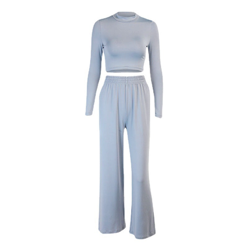 Knitted Cropped Long Sleeves Top Women's High Waist
