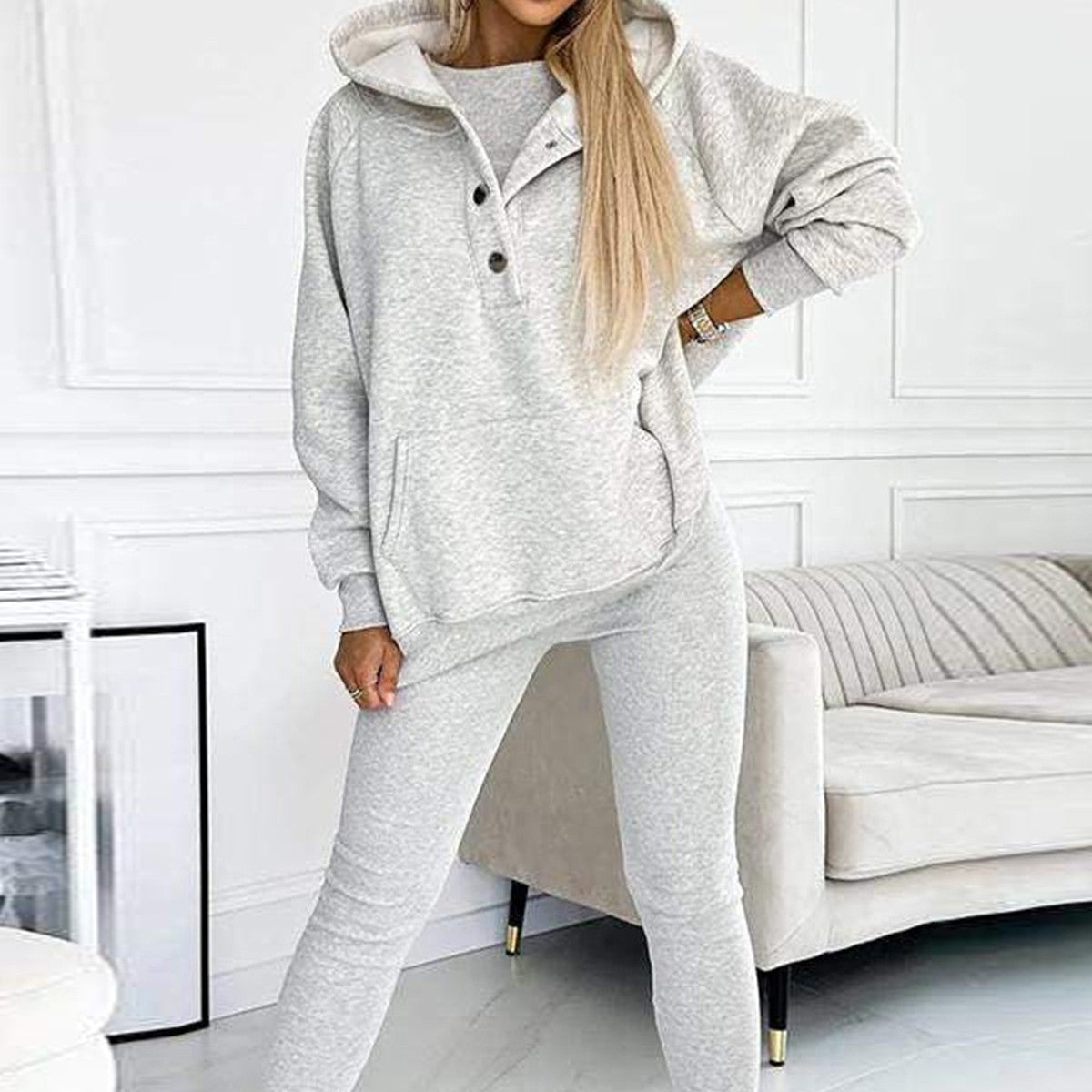 3pcs Women's Sports Suit Loose Hooded