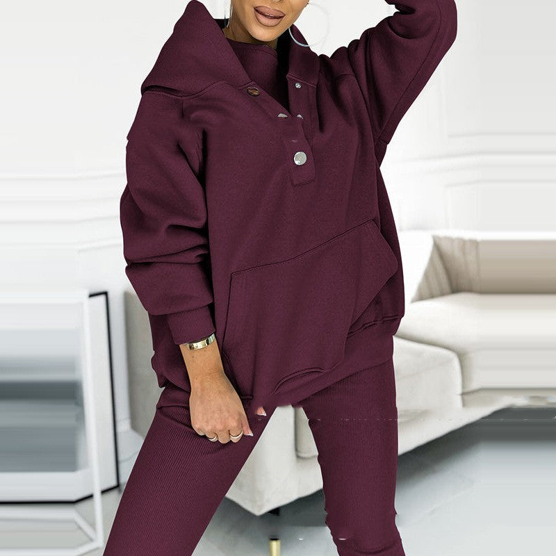 3pcs Women's Sports Suit Loose Hooded