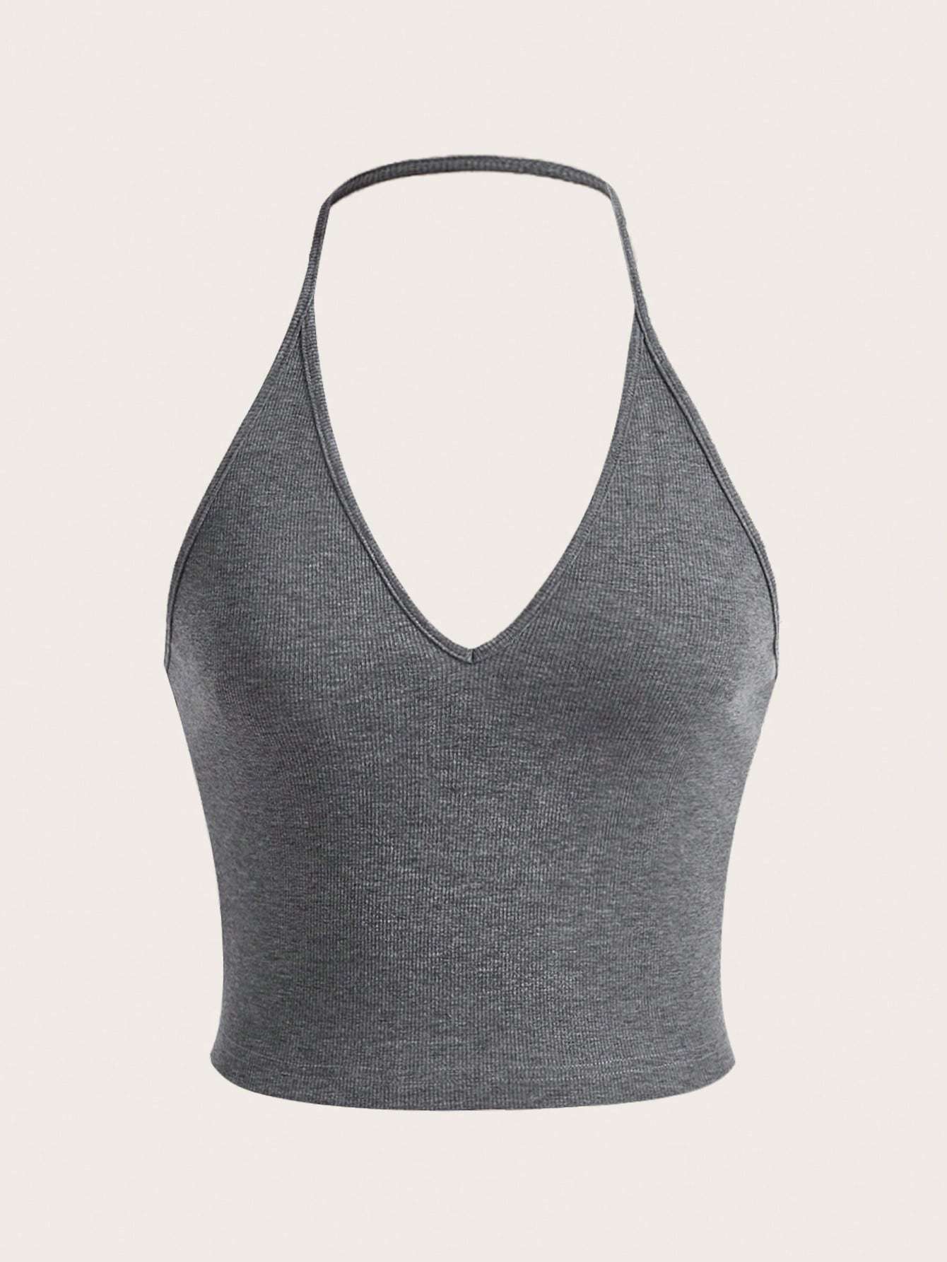 Summer Solid Crop Halter Top