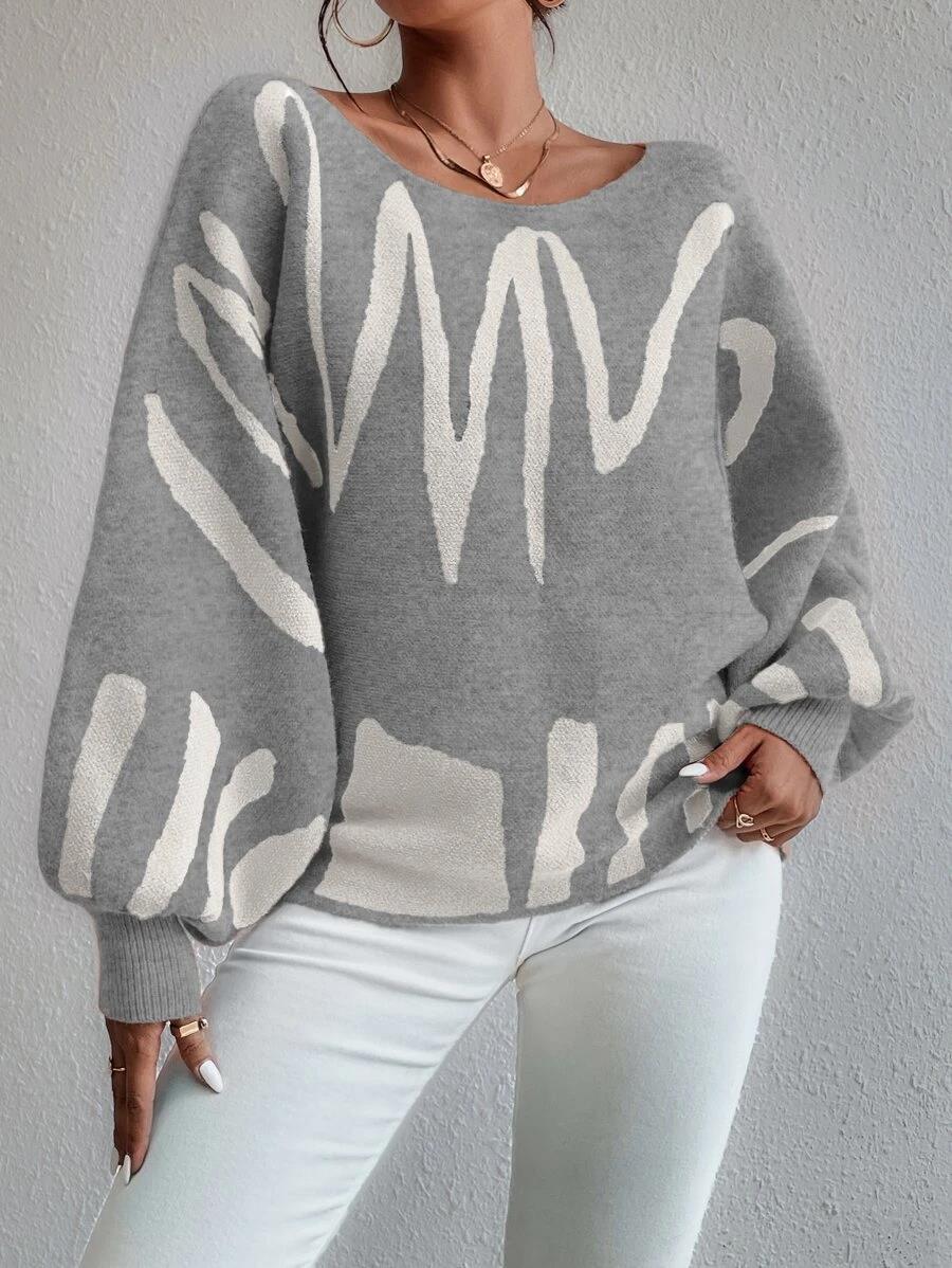 Pullover Sweater Fashion Line Printed Loose Tops Women's Clothing