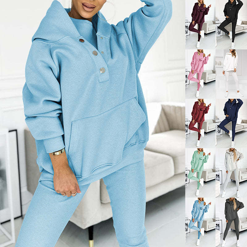 3pcs Women's Sports Suit Loose Hooded