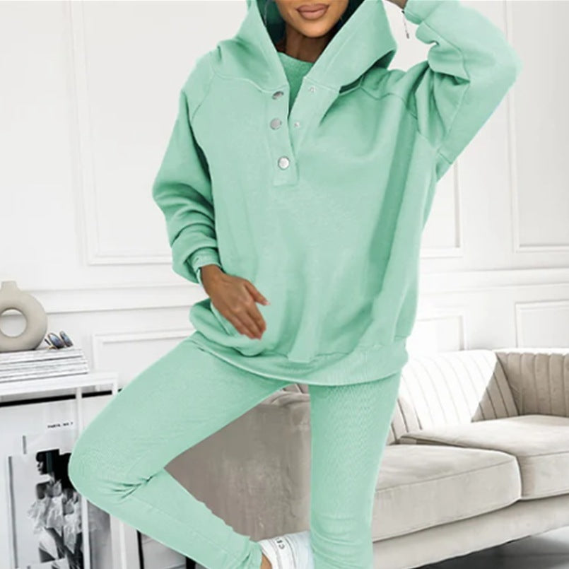 3pcs Women's Sports Suit Loose Hooded