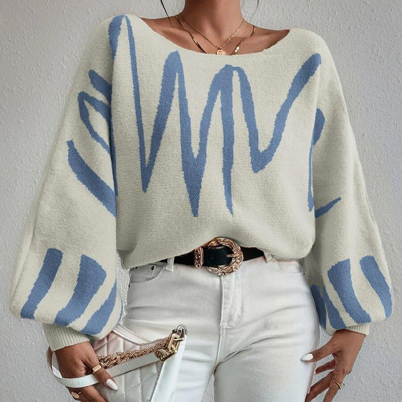 Pullover Sweater Fashion Line Printed Loose Tops Women's Clothing