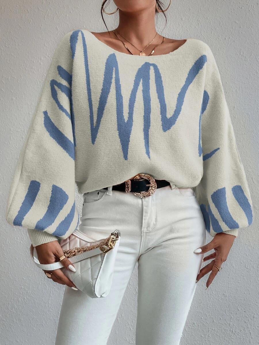 Pullover Sweater Fashion Line Printed Loose Tops Women's Clothing