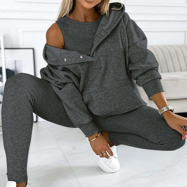 3pcs Women's Sports Suit Loose Hooded