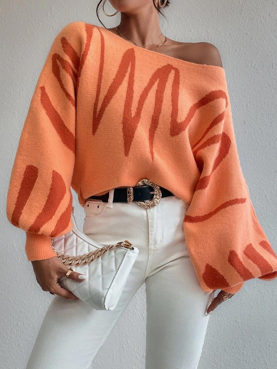 Pullover Sweater Fashion Line Printed Loose Tops Women's Clothing
