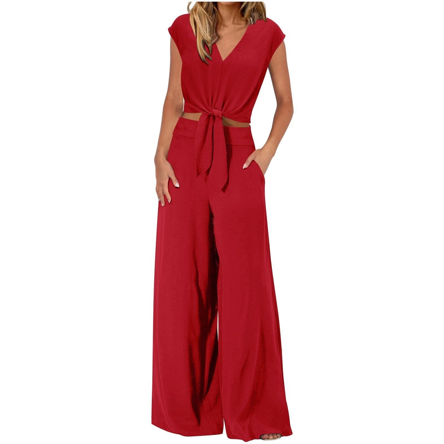 Women's 2-piece Set Belt Midriff-baring Top