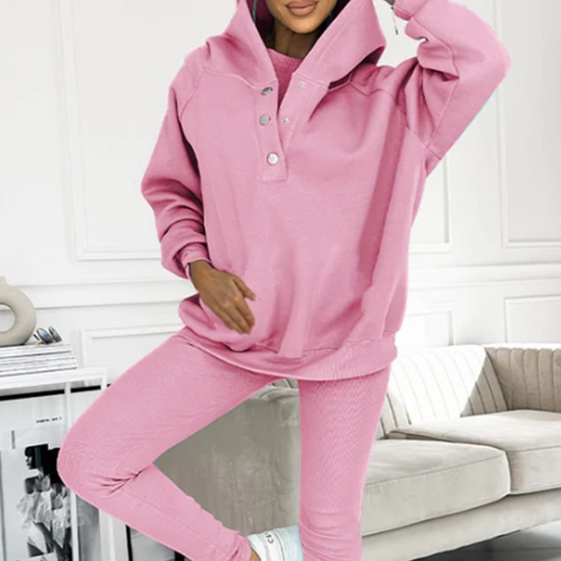 3pcs Women's Sports Suit Loose Hooded