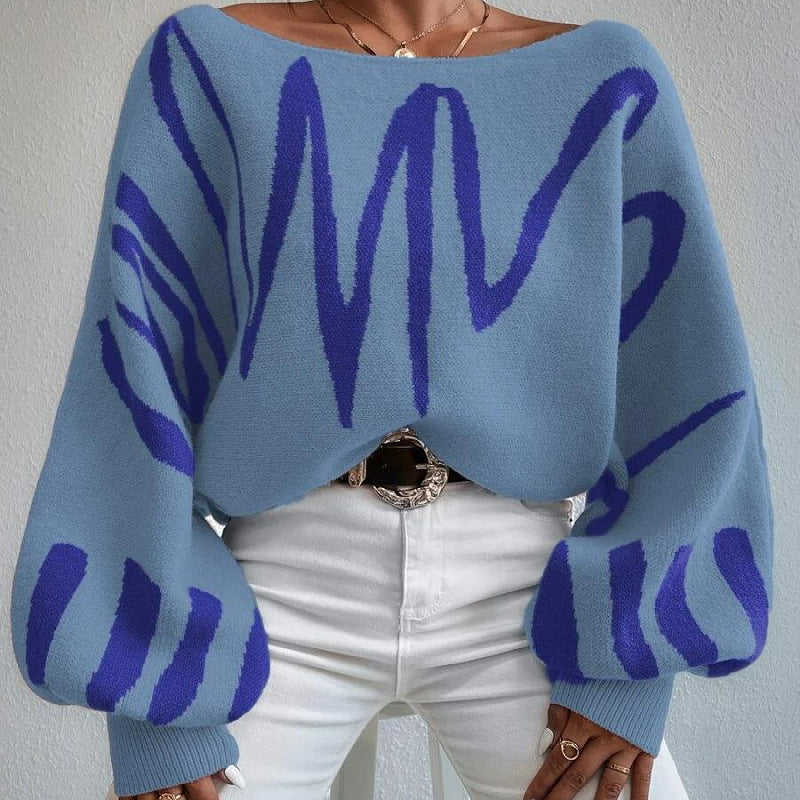 Pullover Sweater Fashion Line Printed Loose Tops Women's Clothing