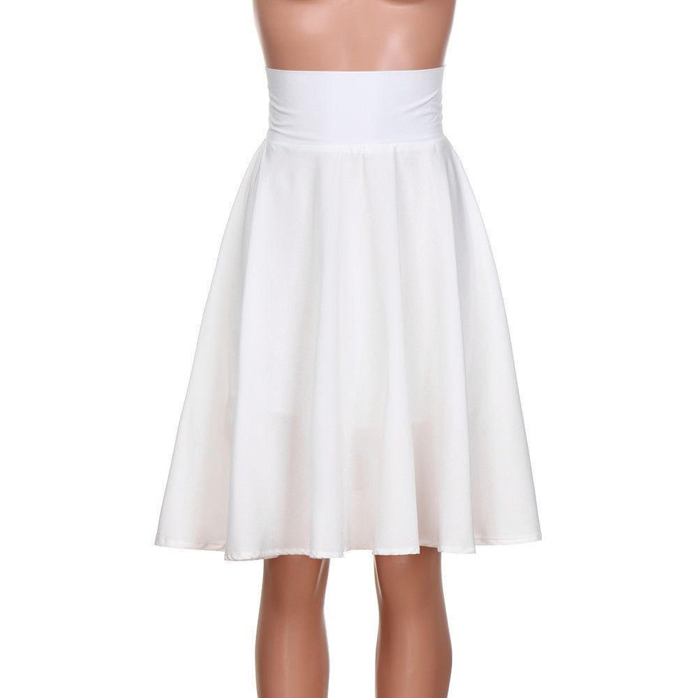 New Arrival Fashion Women Solid Flared Retro Casual Knee Length Pleated Midi Office Work Skirt
