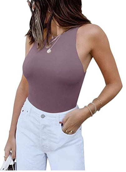 ReoRia Womens  Sleeveless Racer Back Halter Neck Bodysuit Tank Tops