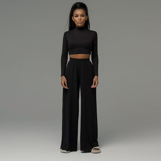 Knitted Cropped Long Sleeves Top Women's High Waist