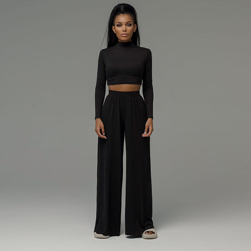 Knitted Cropped Long Sleeves Top Women's High Waist