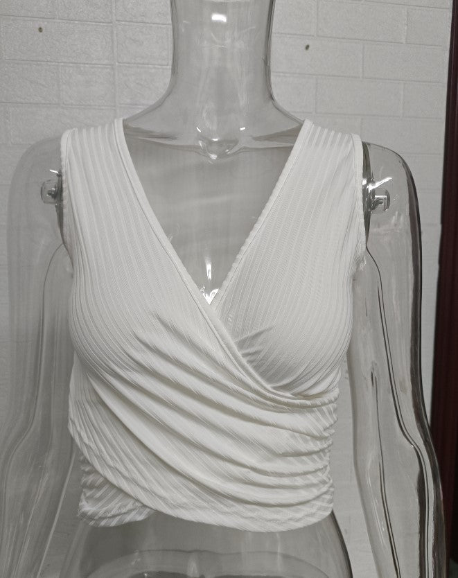 Cross Slim-fit Pleated Solid Color Vest Women's Short Top