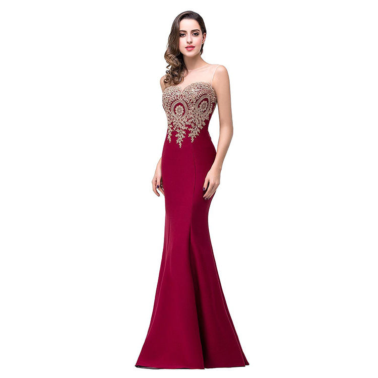 Amazon Europe dress  back hollow applique package hip dress fishtail skirt female perspective