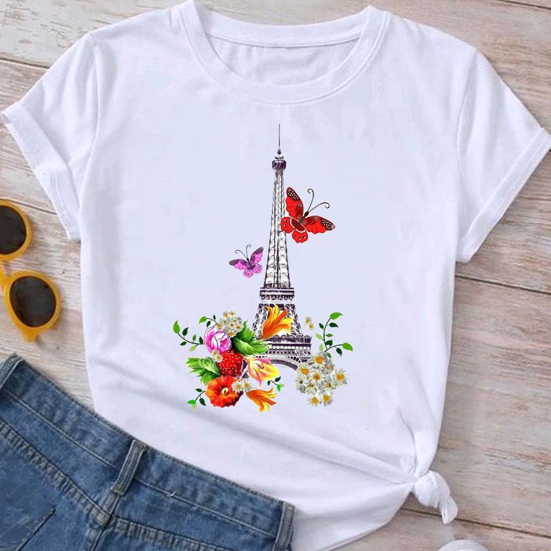 Flower Plant Bottoming Shirt Half Sleeve Simple Cartoon