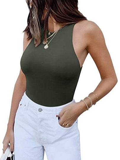 ReoRia Womens  Sleeveless Racer Back Halter Neck Bodysuit Tank Tops