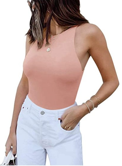 ReoRia Womens  Sleeveless Racer Back Halter Neck Bodysuit Tank Tops
