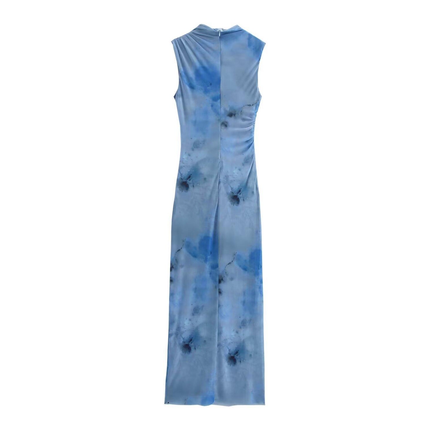 Simple Slim Print Pleated Dress