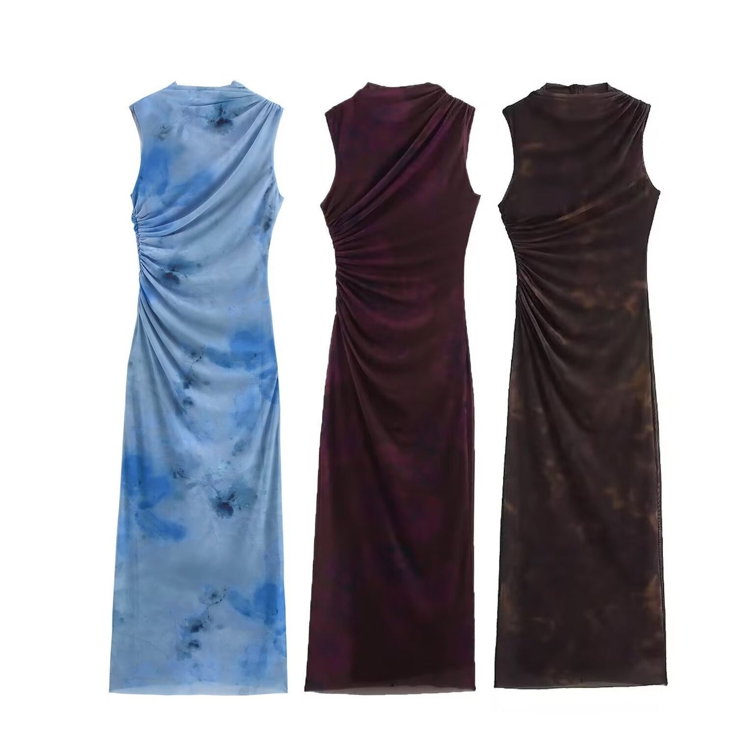 Simple Slim Print Pleated Dress