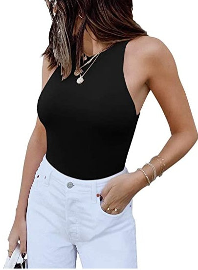 ReoRia Womens  Sleeveless Racer Back Halter Neck Bodysuit Tank Tops