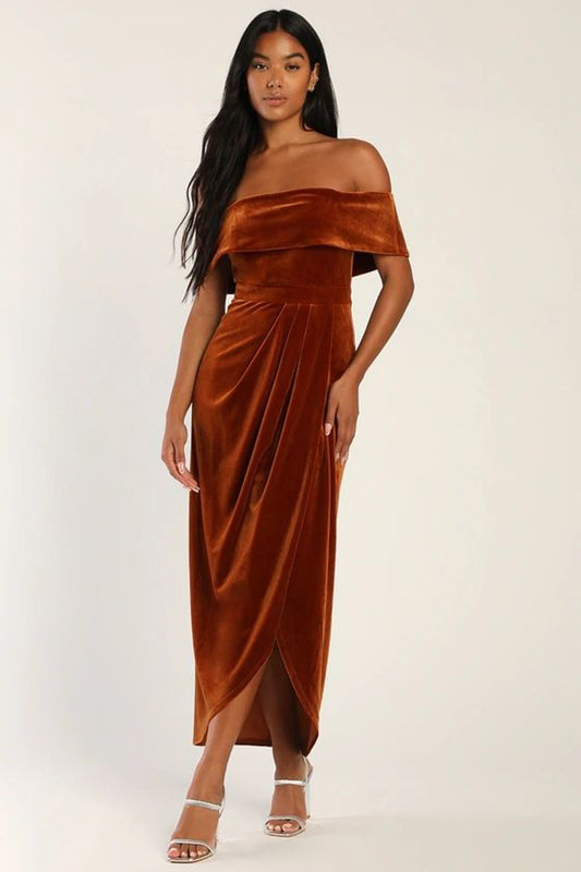 Women's Personalized Velvet Off-shoulder Dress