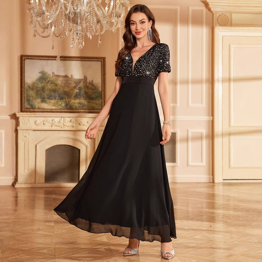 Women's High-end Heavy Industry Shiny Long Spaghetti Strap Dress