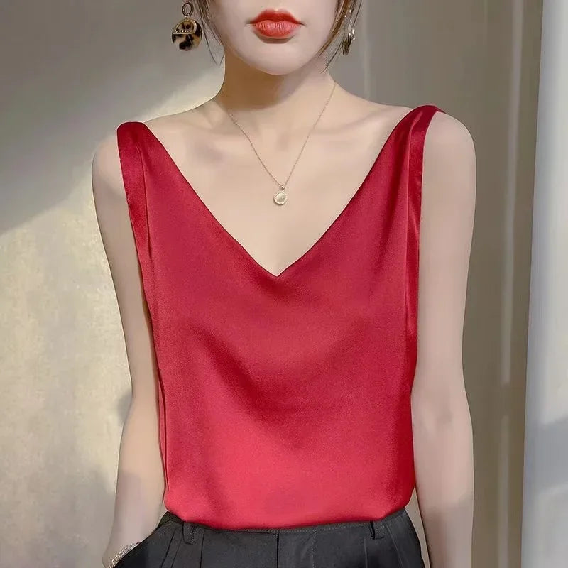 Elegant Silk Satin Sleeveless Top