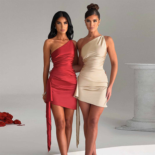 One-shoulder Sleeveless Mini  Dresses Womens