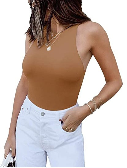 ReoRia Womens  Sleeveless Racer Back Halter Neck Bodysuit Tank Tops