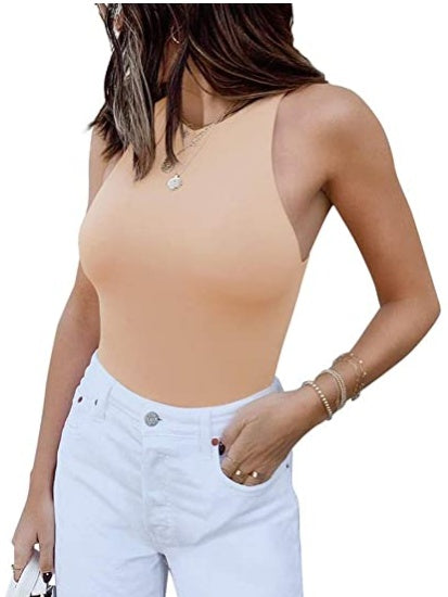 ReoRia Womens  Sleeveless Racer Back Halter Neck Bodysuit Tank Tops