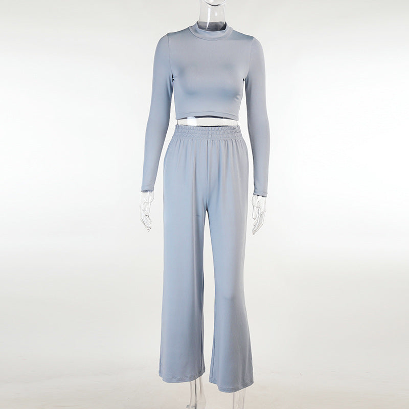 Knitted Cropped Long Sleeves Top Women's High Waist